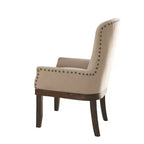 Chaise de salle à manger avec accoudoirs Salvage marron : revêtement en lin, clous décoratifs, cadre en bois