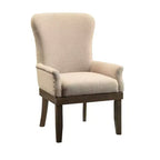 Chaise de salle à manger avec accoudoirs Salvage marron : revêtement en lin, clous décoratifs, cadre en bois