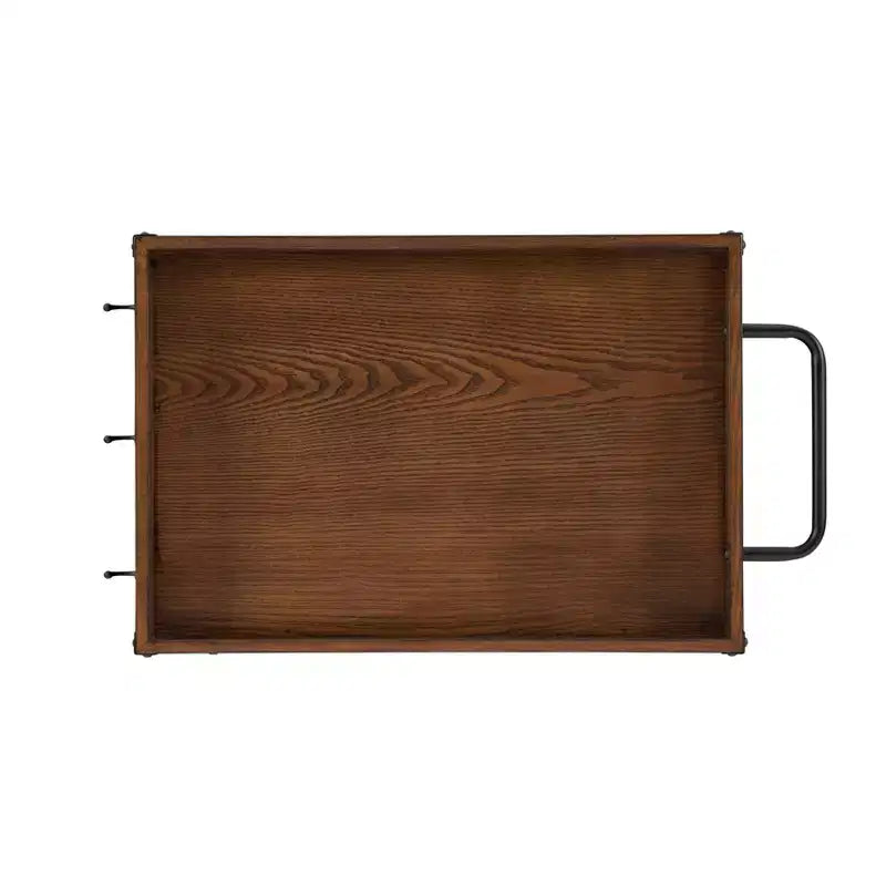 Chariot de cuisine industriel en métal et bois à 3 étagères, porte-bouteilles et verres, rangement sur roulettes