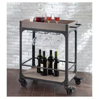 Bar et casier à vin gris patiné : chariot de service à roulettes verrouillables de style vintage