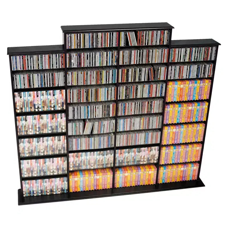 Meuble de rangement multimédia noir : Contient 1520 CD, 702 DVD, 34 étagères réglables, Bois composite