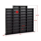 Meuble de rangement multimédia noir : Contient 1520 CD, 702 DVD, 34 étagères réglables, Bois composite
