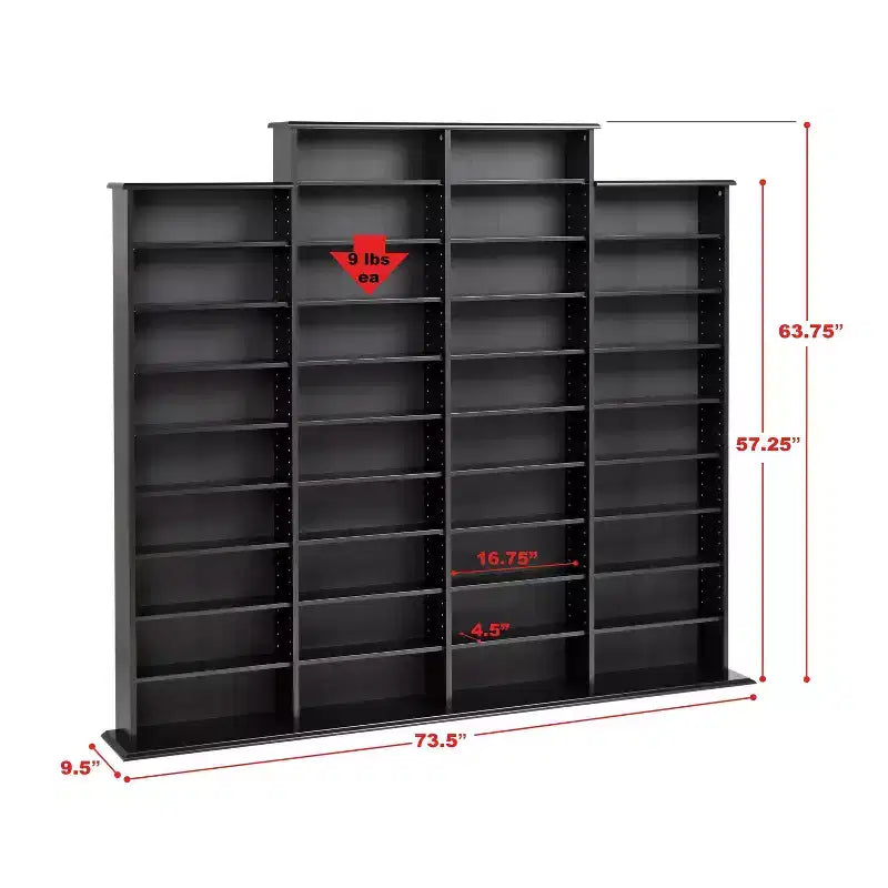 Meuble de rangement multimédia noir : Contient 1520 CD, 702 DVD, 34 étagères réglables, Bois composite