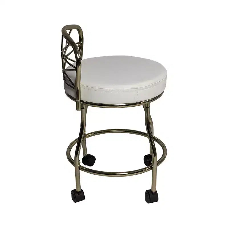 Banc de Coiffeuse à Dossier en X avec Roulettes Dorées : Élégant Similicuir, Cadre en Métal, Forme Ronde