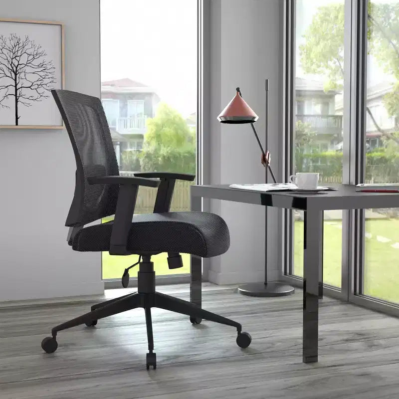 Fauteuil de bureau dossier résille noir : Ergonomique, accoudoirs réglables, pivotant, piètement nylon