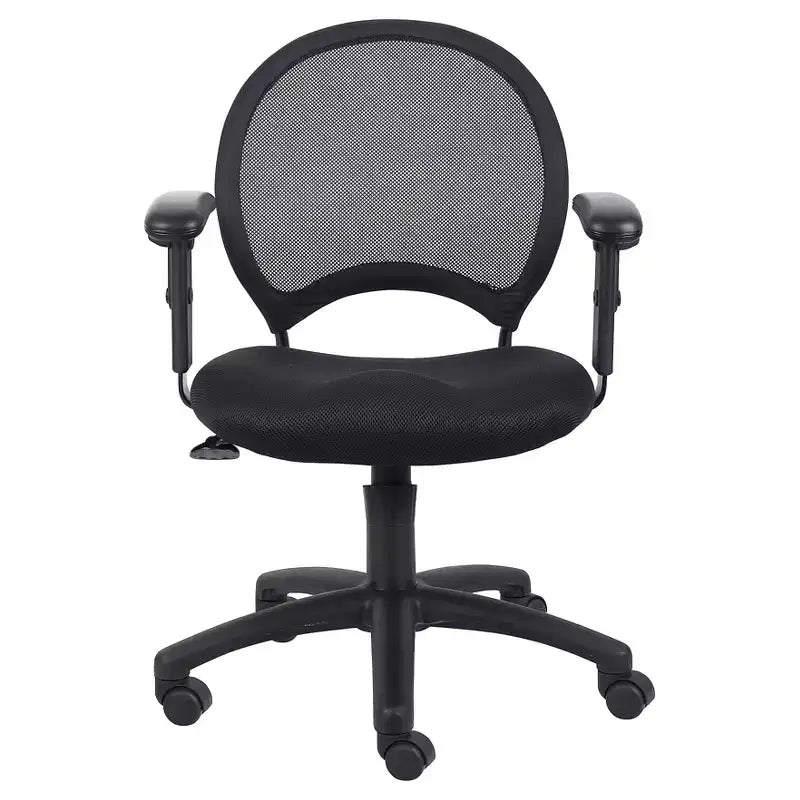 Chaise en maille avec accoudoirs réglables noir : Ergonomique pivotante, piètement nylon, capacité 125 kg