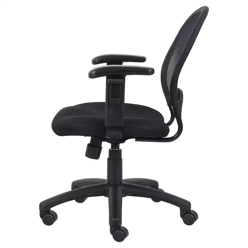 Chaise en maille avec accoudoirs réglables noir : Ergonomique pivotante, piètement nylon, capacité 125 kg