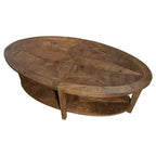Table basse ovale de 122 cm avec étagère de rangement pour décoration de salon, Naturel