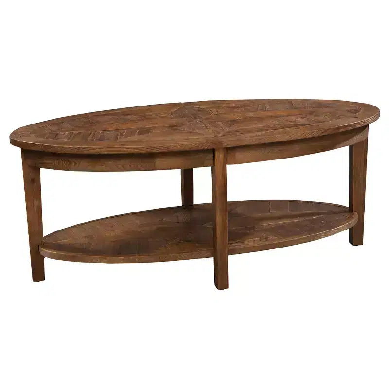 Table basse ovale de 122 cm avec étagère de rangement pour décoration de salon, Naturel