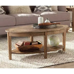 Table basse ovale de 122 cm avec étagère de rangement pour décoration de salon, Naturel