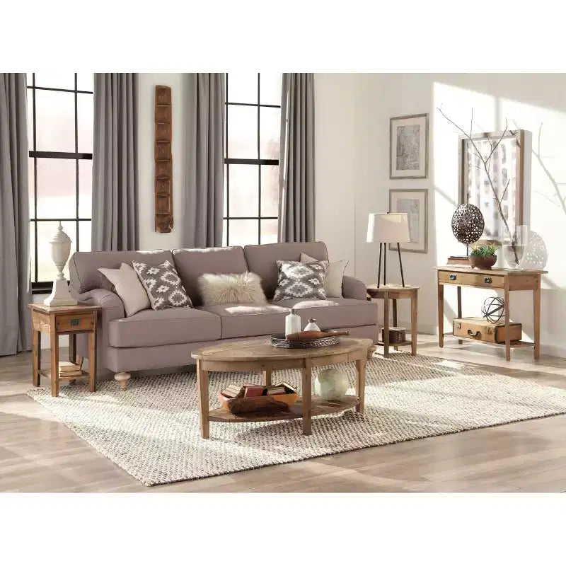 Table basse ovale de 122 cm avec étagère de rangement pour décoration de salon, Naturel