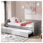 Canapé-lit gigogne double contemporain et moderne en tissu avec clous décoratifs et lit d'appoint escamotable, gris : Structure en bois d'hévéa