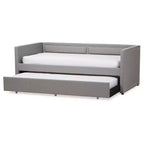 Canapé-lit gigogne double contemporain et moderne en tissu avec clous décoratifs et lit d'appoint escamotable, gris : Structure en bois d'hévéa