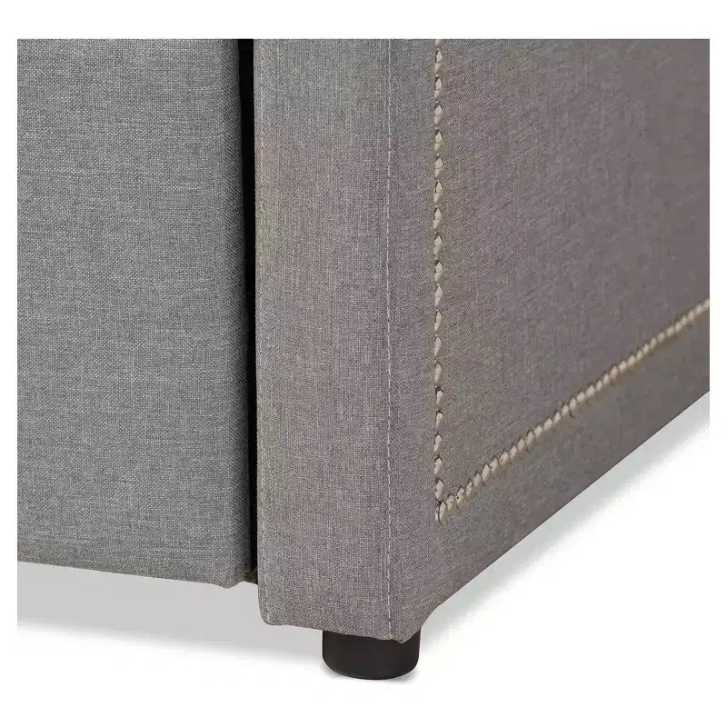 Canapé-lit gigogne double contemporain et moderne en tissu avec clous décoratifs et lit d'appoint escamotable, gris : Structure en bois d'hévéa