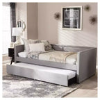 Canapé-lit gigogne double contemporain et moderne en tissu avec clous décoratifs et lit d'appoint escamotable, gris : Structure en bois d'hévéa