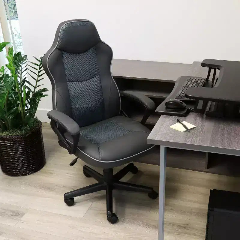 Fauteuil de bureau réglable en similicuir à dossier haut gris anthracite