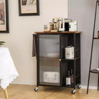 Chariot de service mobile de cuisine en métal avec armoire à porte simple transparente