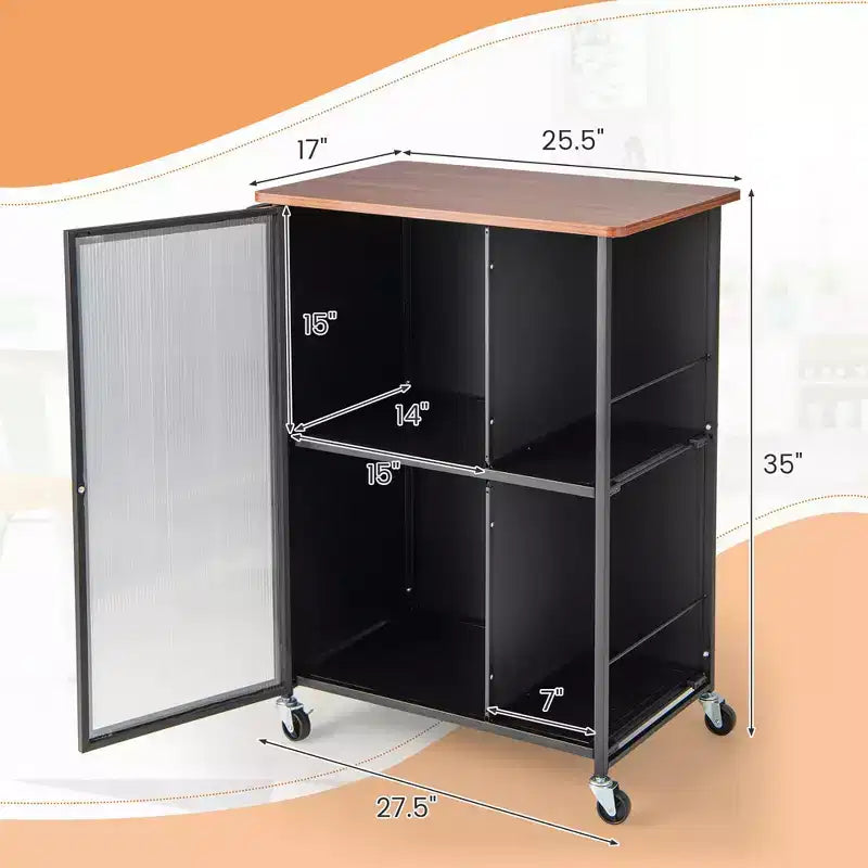 Chariot de service mobile de cuisine en métal avec armoire à porte simple transparente
