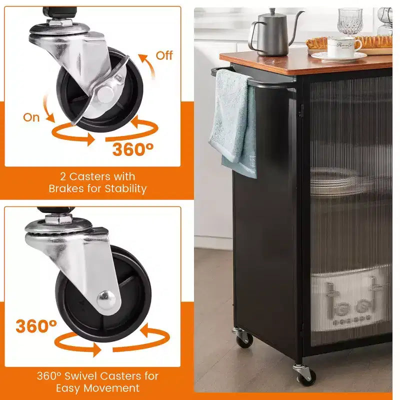 Chariot de service mobile de cuisine en métal avec armoire à porte simple transparente