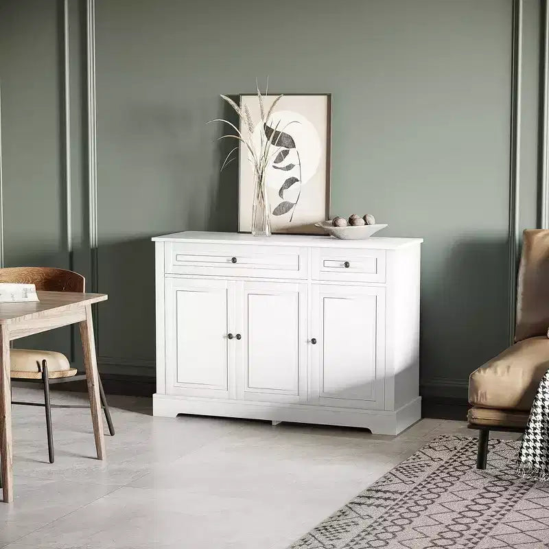 Buffet de cuisine moderne avec 2 tiroirs et étagères réglables, Meuble de rangement pour salon