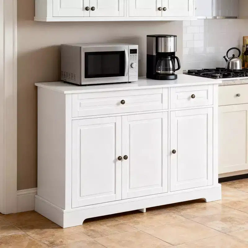 Buffet de cuisine moderne avec 2 tiroirs et étagères réglables, Meuble de rangement pour salon
