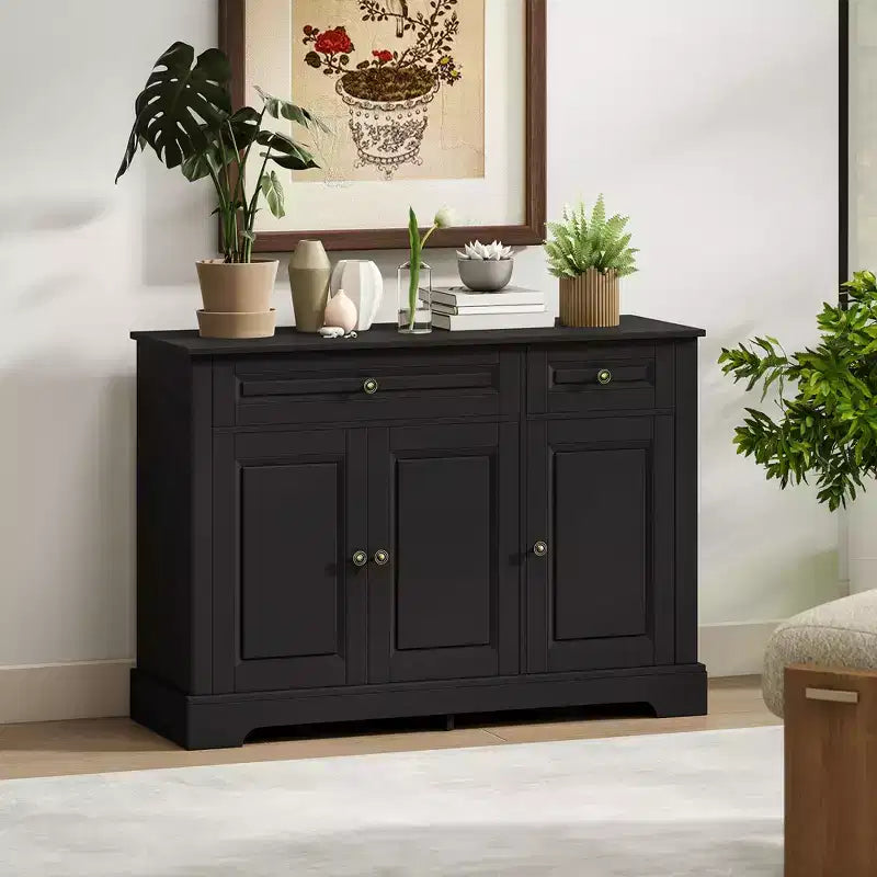 Buffet de cuisine moderne avec 2 tiroirs et étagères réglables, Meuble de rangement pour salon