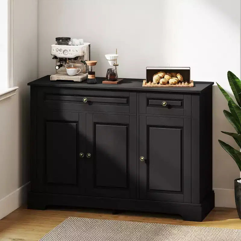 Buffet de cuisine moderne avec 2 tiroirs et étagères réglables, Meuble de rangement pour salon