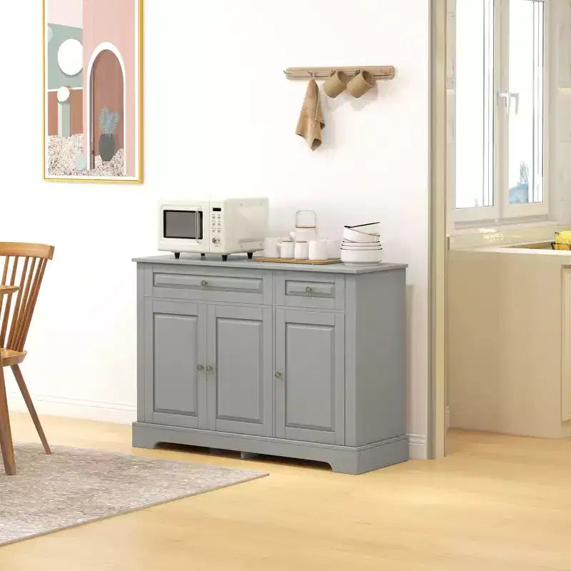 Buffet de cuisine moderne avec 2 tiroirs et étagères réglables, Meuble de rangement pour salon