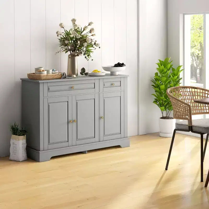 Buffet de cuisine moderne avec 2 tiroirs et étagères réglables, Meuble de rangement pour salon