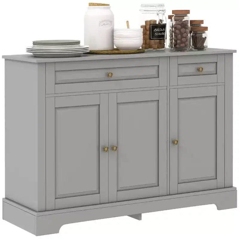 Buffet de cuisine moderne avec 2 tiroirs et étagères réglables, Meuble de rangement pour salon