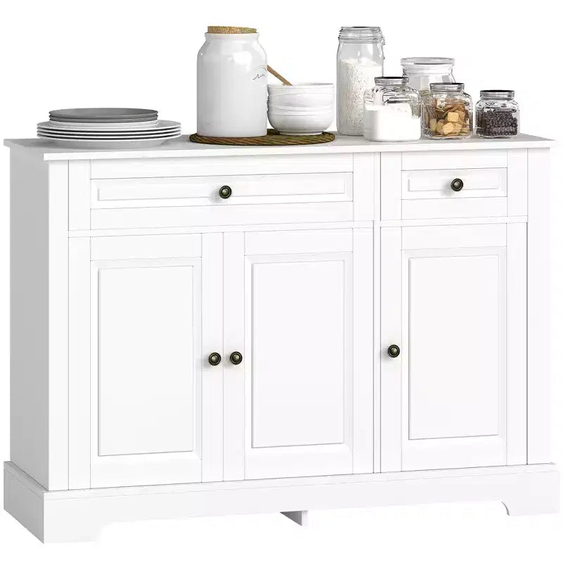 Buffet de cuisine moderne avec 2 tiroirs et étagères réglables, Meuble de rangement pour salon
